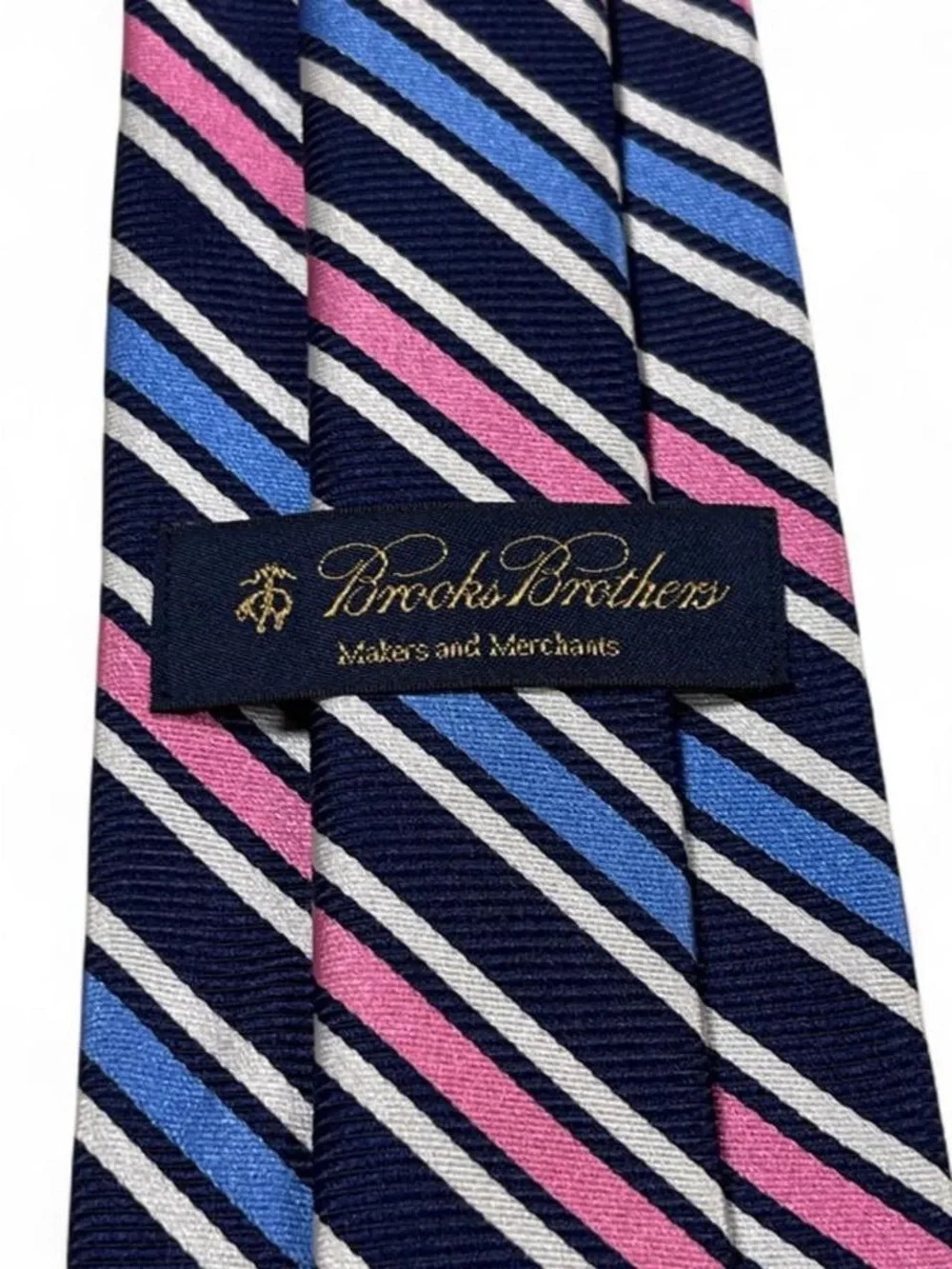 Brooks Brothers Navy Pink Blue Striped Silk Tie L58” W3.25” Made in USA